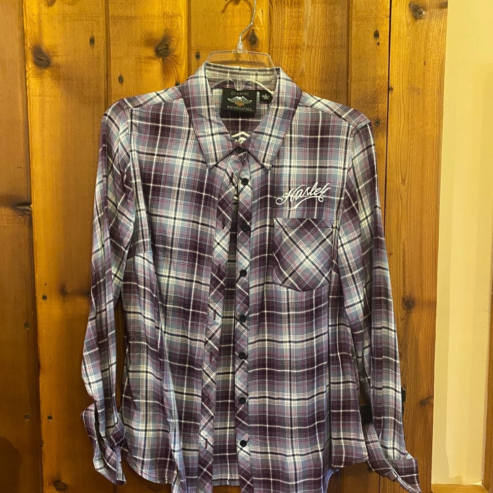 Purple plaid. I needed large not medium